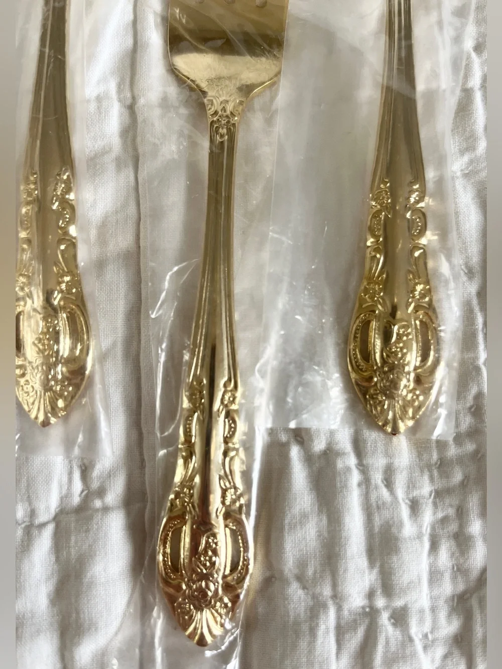 x4 NEW H.F. Ltd Gold Plated Stainless Steel Salad Fork Pierced Rose Versailles